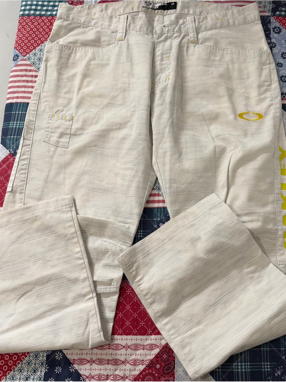 Oakley Unisex Cream Cargo Pants with Yellow Logo